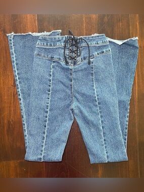 Lace-Up Bootcut Denim Jeans